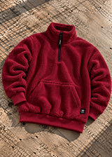 NEW WAVE - Ανδρική φούτερ με κολάρο half zip sherpa design - Μπορντό 232-39