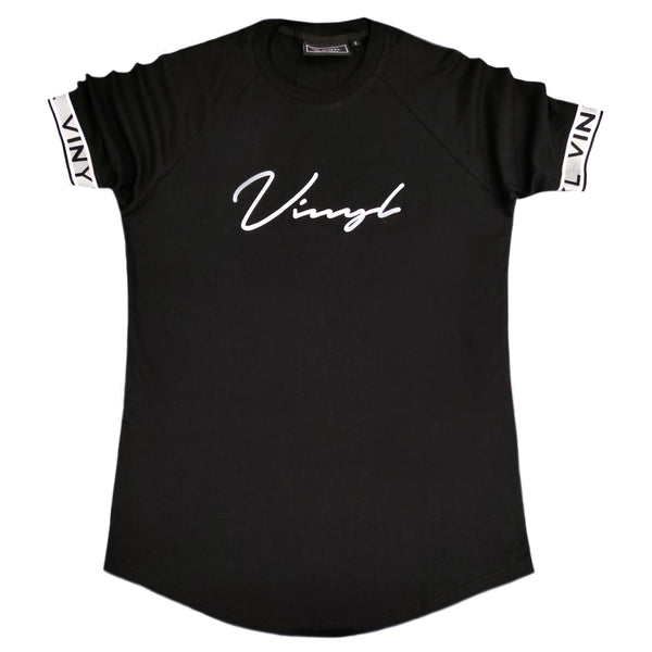 Vinyl art clothing tape cuff signature t-shirt - black
