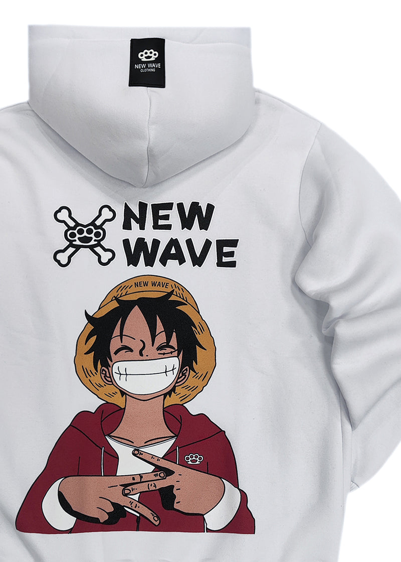 Ανδρική φούτερ με κουκούλα New wave clothing - 242-25 - one piece luffy λευκό