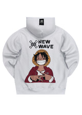 Ανδρική φούτερ με κουκούλα New wave clothing - 242-25 - one piece luffy λευκό