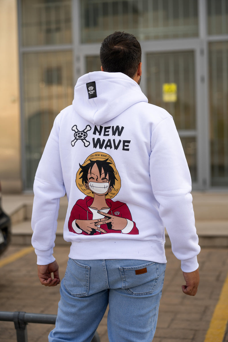 Ανδρική φούτερ με κουκούλα New wave clothing - 242-25 - one piece luffy λευκό