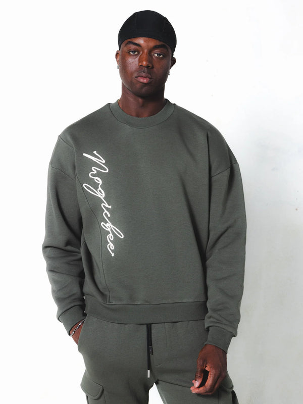 Ανδρικό μακρυμάνικο φούτερ Magicbee - MB24507 - signature sweatshirt χακί