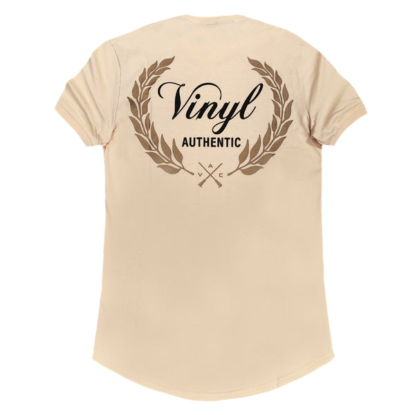 Ανδρική κοντομάνικη μπλούζα Vinyl art clothing - 24533-77 - authentic logo μπεζ