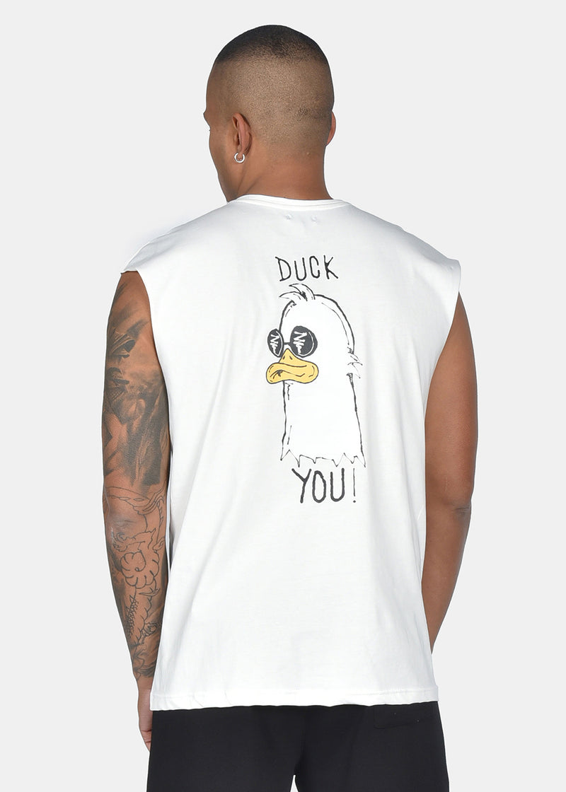 Ανδρική αμάνικη μπλούζα Two Brothers - BT-25770 - duck you logo sleeveness λευκό
