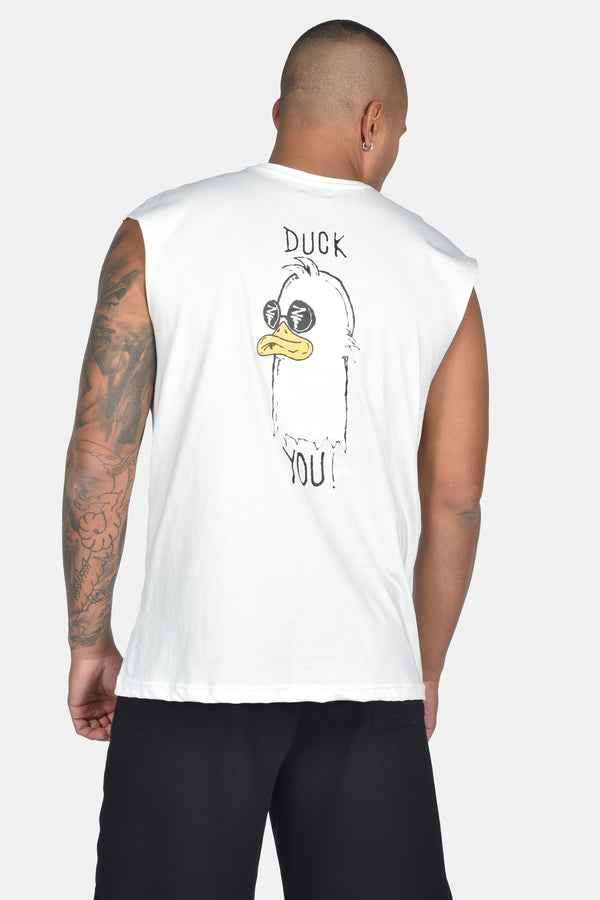 Ανδρική αμάνικη μπλούζα Two Brothers - BT-25770 - duck you logo sleeveness λευκό
