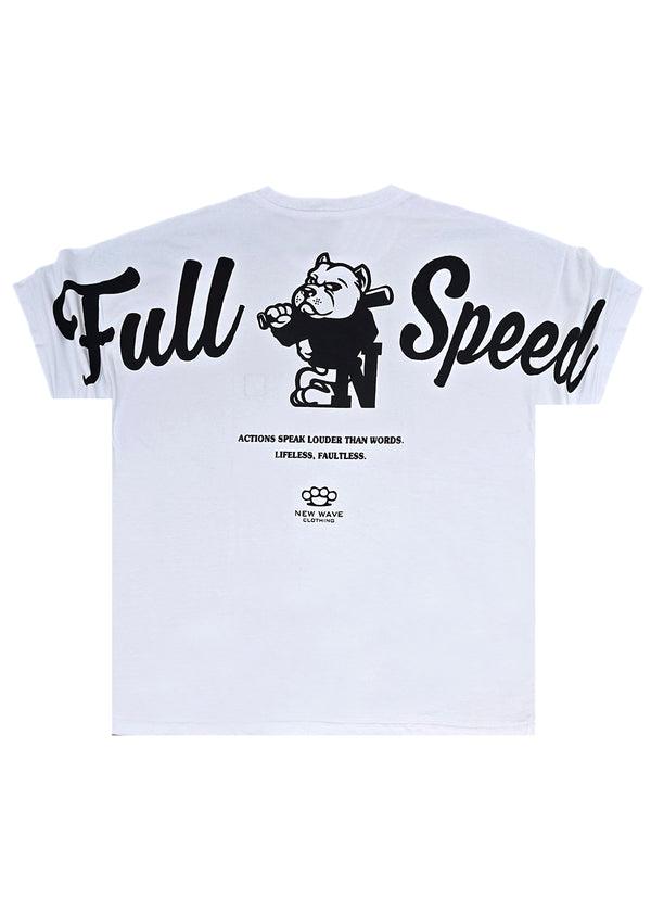 Ανδρική κοντομάνικη μπλούζα New wave clothing - 251-18 - full speed logo λευκό