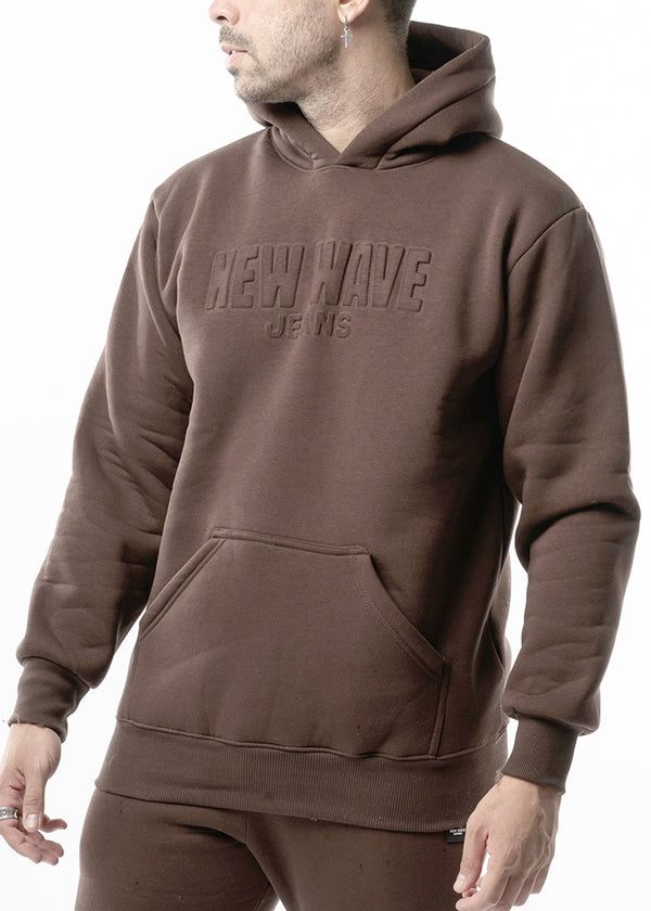 Ανδρικό φούτερ με κουκούλα New wave clothing -252-05-NEW WAVE brown logo relief
