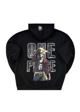 Ανδρικό φούτερ με κουκούλα New wave clothing -252-17-Black hoodie- Luffy with hat-Μαύρη