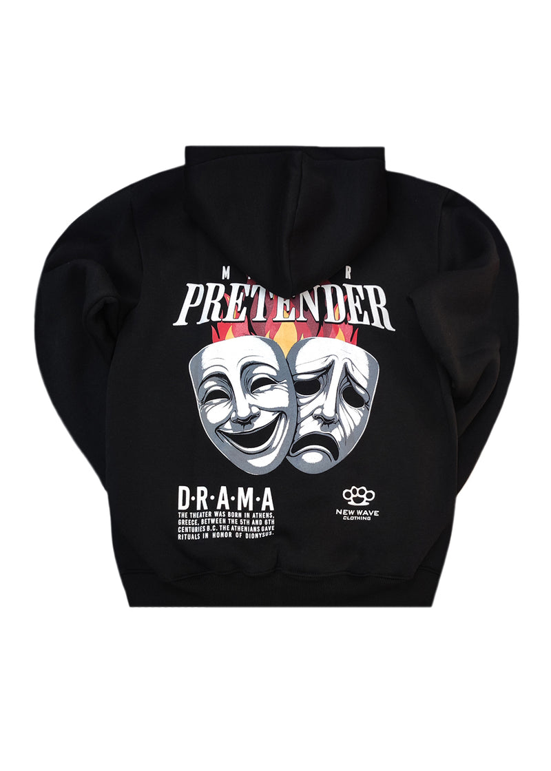 Ανδρικό φούτερ με κουκούλα New wave clothing -252-26-pretender logo regular fit μαύρο