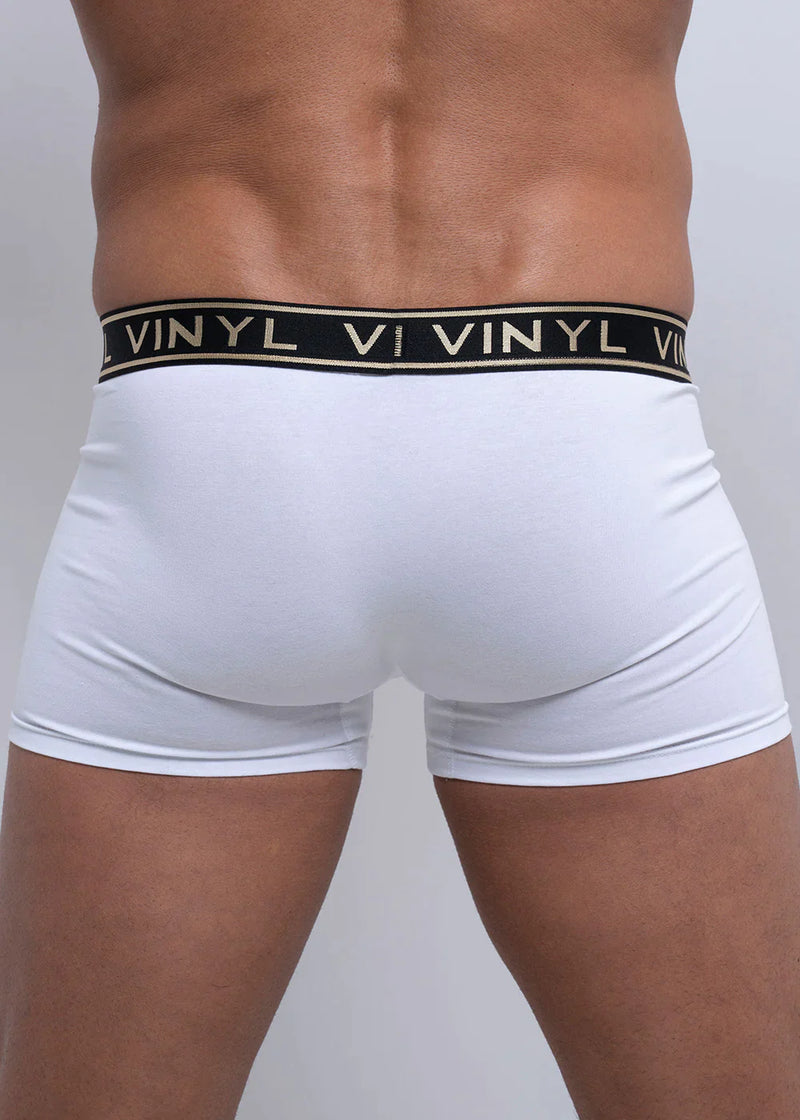 Vinyl art clothing boxer gold lined - white