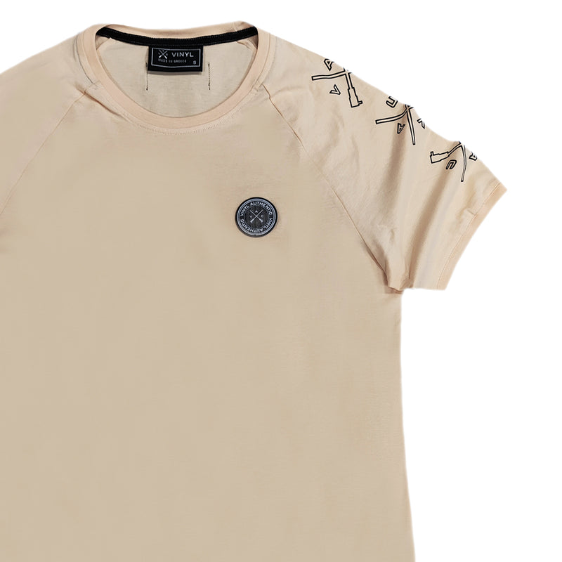 Ανδρική κοντομάνικη μπλούζα Vinyl art clothing - 27512-77 - logo print μπεζ