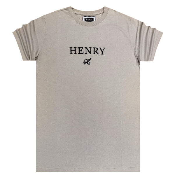 Ανδρική κοντομάνικη μπλούζα Henry clothing - 3-058 - logo t-shirt μπεζ