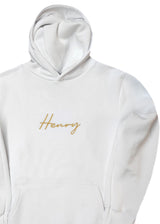 Ανδρικό μακρυμάνικο φούτερ με κουκούλα Henry clothing-3-306-calligraphy gold logo λευκό