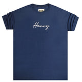 Henry clothing - 3-420 - white logo oversize tee - blue