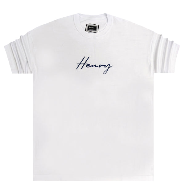 Henry clothing - 3-420 - blue logo oversize tee - white
