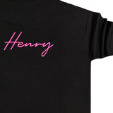 Henry clothing - 3-421 - pink logo oversize tee - black
