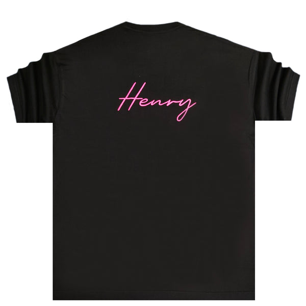 Henry clothing - 3-421 - pink logo oversize tee - black
