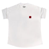 Henry clothing - 3-424 - red line tee OVERSIZED red logo - white