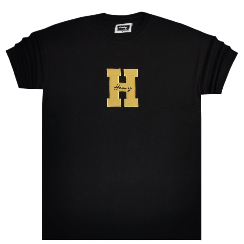 Ανδρική κοντομάνικη μπλούζα Henry clothing - 3-425 - gold h logo μαύρο