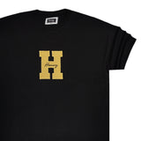 Ανδρική κοντομάνικη μπλούζα Henry clothing - 3-425 - gold h logo μαύρο