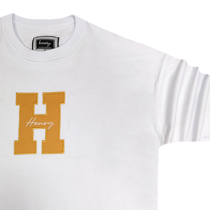 Henry clothing - 3-425 - GOLD h logo tee - white