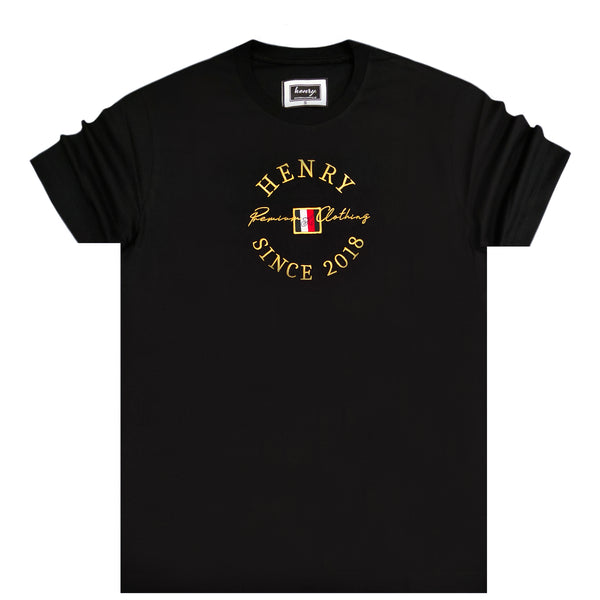 Henry clothing black tee gold emblem