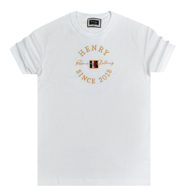 Ανδρική κοντομάνικη μπλούζα Henry clothing - 3-438 - gold emblem λευκό