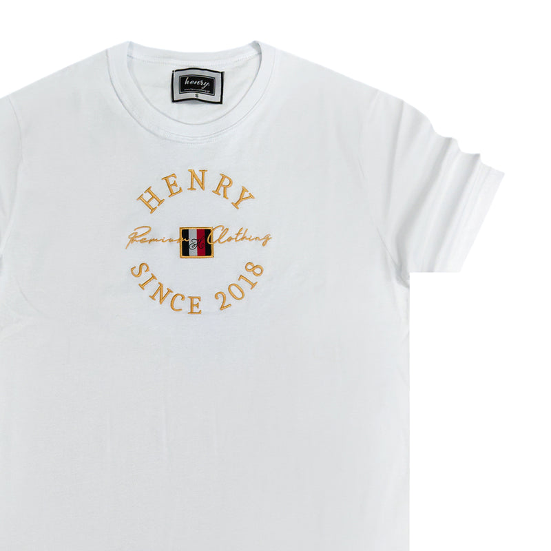 Henry clothing white tee gold emblem