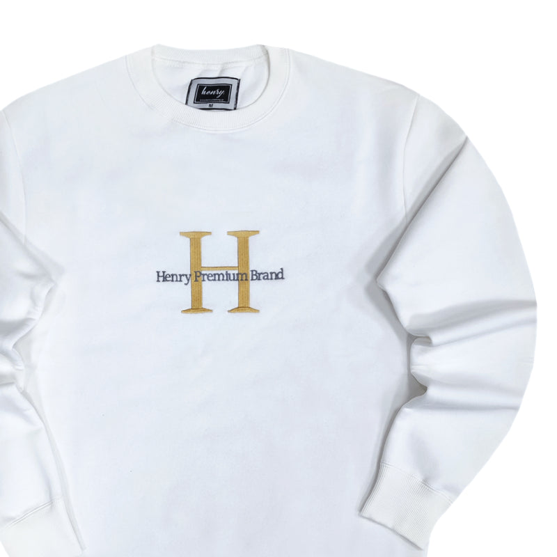 Ανδρικό μακρυμάνικο φούτερ Henry clothing - 3-500 - premium logo λευκό