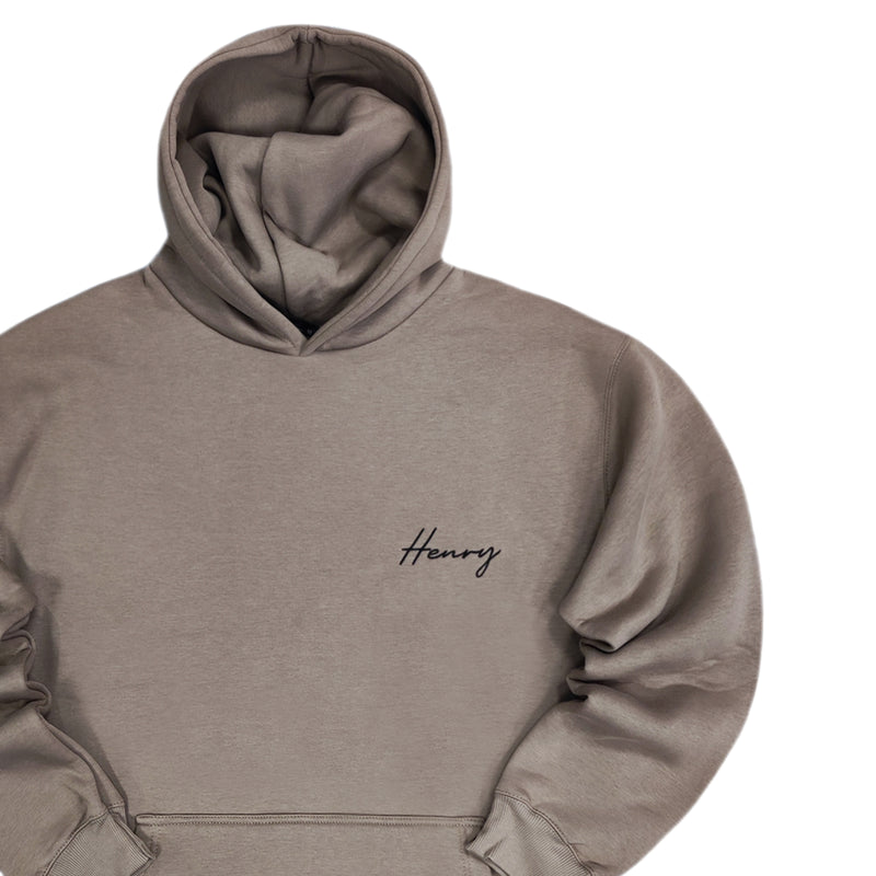 Henry clothing - 3-513 - oversized calligraphy logo hoodie - brown