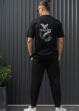 HENRY CLOTHING Ανδρική κοντομάνικη μπλούζα μαύρη Birds 3-700-black