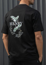 HENRY CLOTHING Ανδρική κοντομάνικη μπλούζα μαύρη Birds 3-700-black