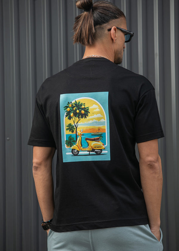Ανδρική κοντομάνικη μπλούζα Henry - 3-701 - vespa oversized tee μαύρο