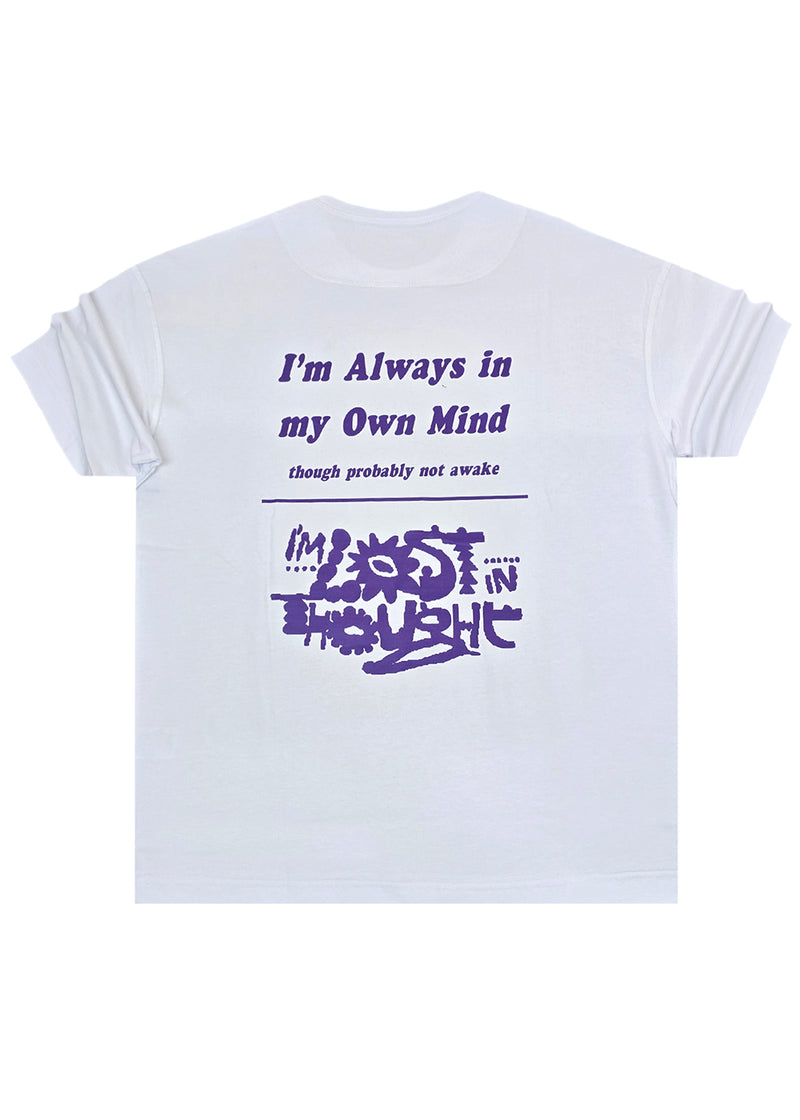 Ανδρική κοντομάνικη μπλούζα Henry clothing - 3-707 - i'm always on my own mind oversised t-shirt λευκό