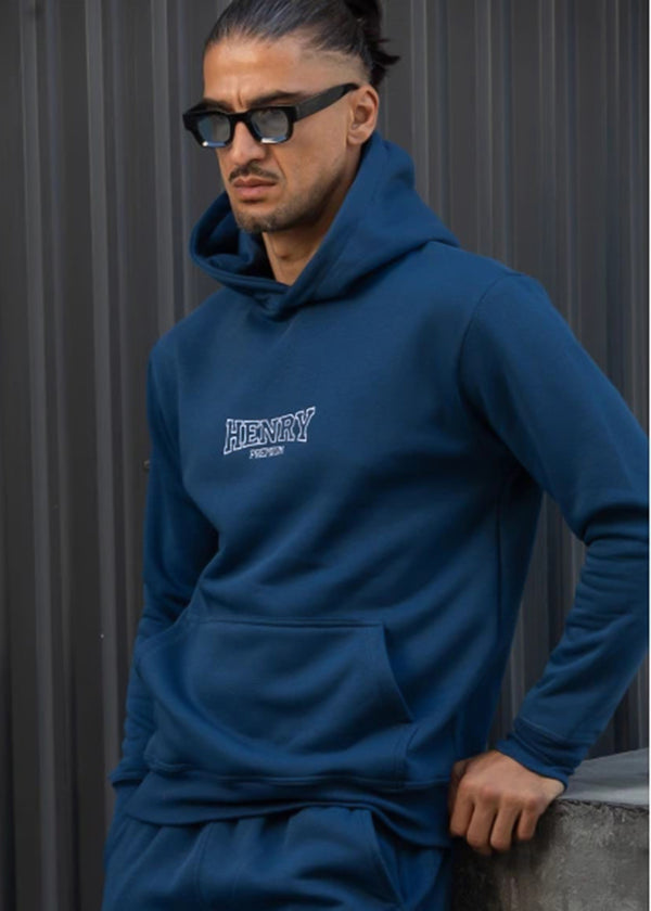 Ανδρικό φούτερ με κουκούλα Henry Clothing-3-757-branded logo hoodie μπλε