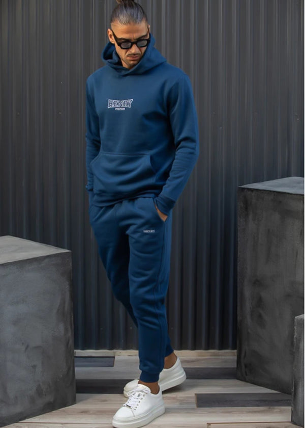 Ανδρικό φούτερ με κουκούλα Henry Clothing-3-757-branded logo hoodie μπλε