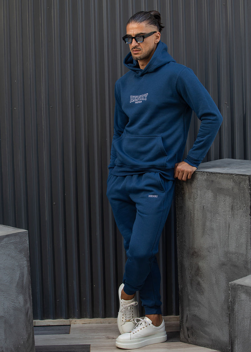 Ανδρικό φούτερ με κουκούλα Henry Clothing-3-757-branded logo hoodie μπλε