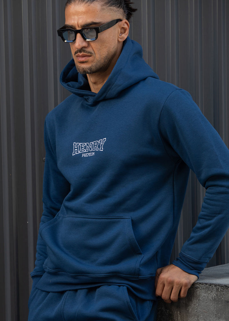 Ανδρικό φούτερ με κουκούλα Henry Clothing-3-757-branded logo hoodie μπλε