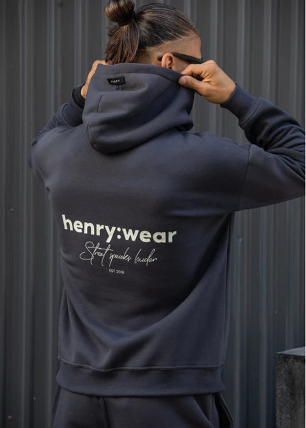 Ανδρικό φούτερ με κουκούλα Henry Clothing-3-763-statement back print ανθρακί