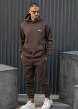 HENRY CLOTHING - Ανδρικό φούτερ με κουκούλα Statement back print- Καφέ 3-763