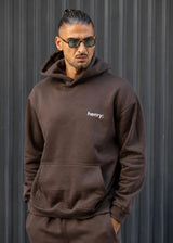 HENRY CLOTHING - Ανδρικό φούτερ με κουκούλα Statement back print- Καφέ 3-763
