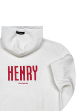 HENRY CLOTHING - Ανδρικό φούτερ με κουκούλα Statement back print - Λευκό 3-766