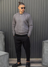 HENRY CLOTHING - Ανδρική ζακέτα Alcantara Signed Logo - Γκρι 3-775