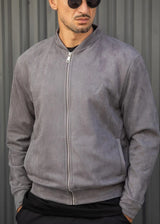 HENRY CLOTHING - Ανδρική ζακέτα Alcantara Signed Logo - Γκρι 3-775