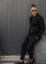 Ανδρική ζακέτα Henry Clothing-3-775-Alcantara signed logo zipper jacket μαύρο