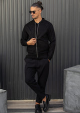 Ανδρική ζακέτα Henry Clothing-3-775-Alcantara signed logo zipper jacket μαύρο