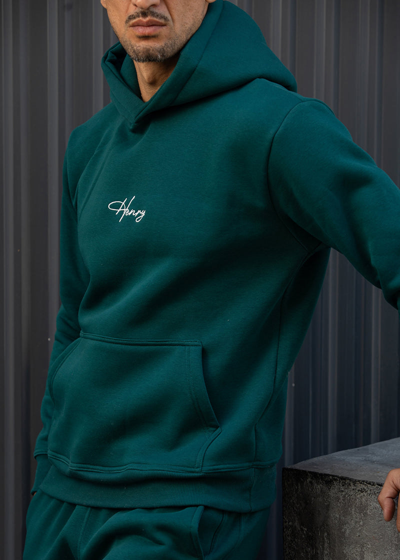 Ανδρικό φούτερ με κουκούλα Henry Clothing-3-778-calligraphic logo hoodie πράσινο