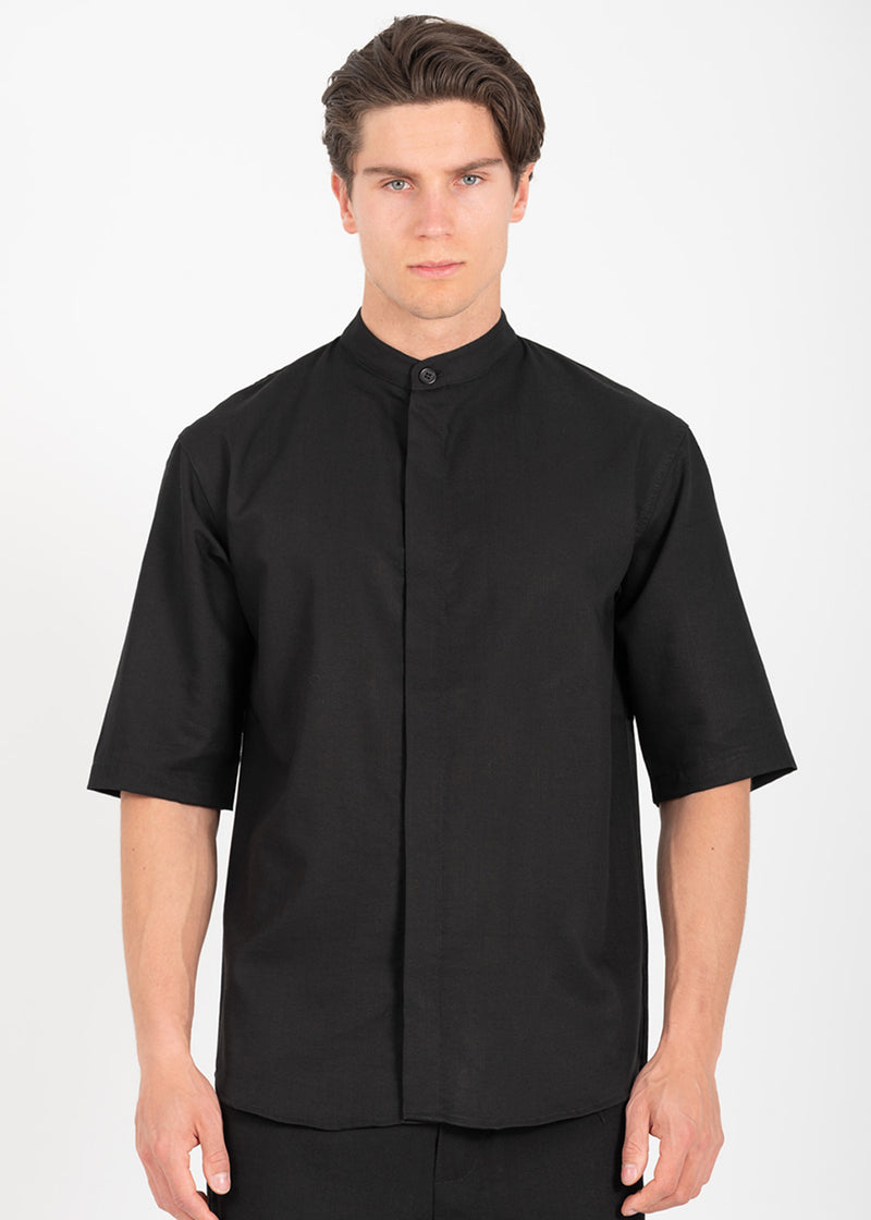 Ανδρικό κοντομάνικο πουκάμισο μαο - VITTORIO - 300-25-MIRO - mao shirt oversized feet μαύρο