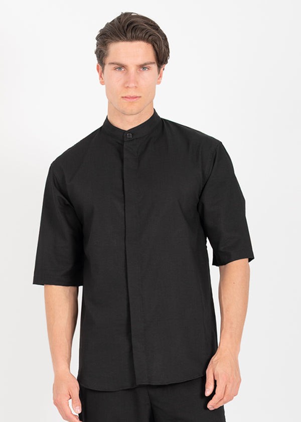 Ανδρικό κοντομάνικο πουκάμισο μαο - VITTORIO - 300-25-MIRO - mao shirt oversized feet μαύρο
