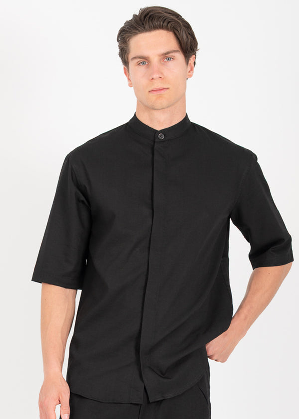Ανδρικό κοντομάνικο πουκάμισο μαο - VITTORIO - 300-25-MIRO - mao shirt oversized feet μαύρο